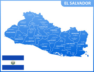 The detailed map of El Salvador with regions or states and cities, capital. Administrative division.