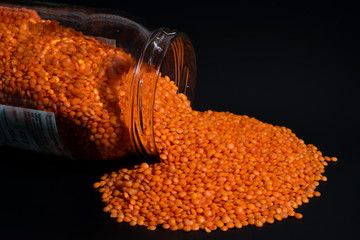 Red lentils in a jar