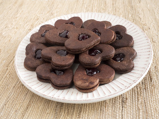 Chocolate Heart Sandwich Cookies on a Plate