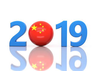 New Year 2019 Creative Design Concept with Flag - 3D Rendered Image
