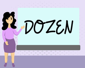 Text sign showing Dozen. Conceptual photo group or set of twelve product food exchange of insults in us.