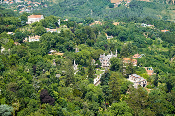 Bird's-eye view on Sintra estates as seen from the Sintra Mountains. Sintra. Portugal