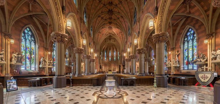 Panorama of the interior of the historic Cathedral of the Immaculate Conception in Albany, New York