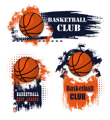 Basketball sport grunge symbols with ball
