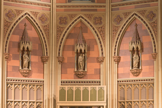 Decorate statues on the wall inside the historic Cathedral of the Immaculate Conception in Albany, New York