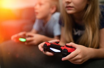 Children playing video games 