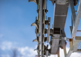 Pulley wheels on a chairlift tower