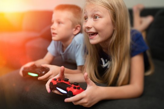 Children playing video games 