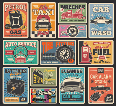 Car Service And Auto Repair Garage Retro Cards