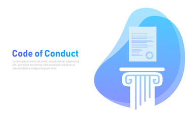 Code of Conduct. Paper on pillar. Concept of ethical integrity value and ethics. Illustration symbol