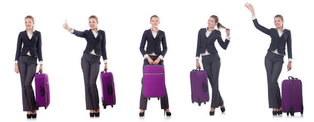 Woman with suitacases preparing for summer vacation