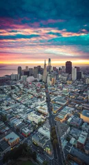 Rolgordijnen Aerial View of San Francisco Skyline at Sunrise © heyengel