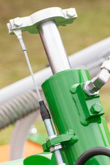 Detail of pneumatic or hydraulic machinery made of steel, technology and engineering concept