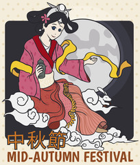 Manga Design with the Moon Goddess Chang'e for Mid-Autumn Festival, Vector Illustration