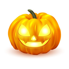 Happy Halloween realistic pumpkin isolated on white, vector illustration