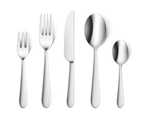 Set of realistic forks, knife and spoon isolated on white. Vector illustration ready and simple to use for your design. EPS10.
