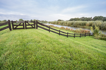Grass field with wooden fence