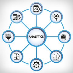 analytics icons in circle diagram on white background