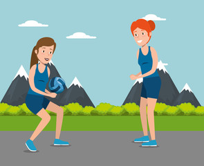 couple girls athletes practicing volleyball