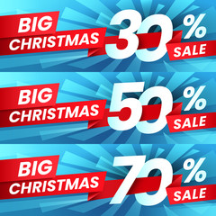 Christmas Sale Discount. Xmas advertising sales discounts deals, winter holiday special offer and shopping best deal banner vector set