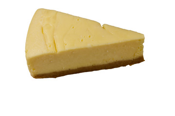 Piece of tasty New York cheesecake isolated on white background