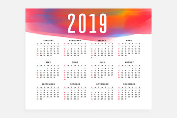 2019 calendar layout concept design