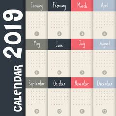 2019 Modern calendar template .Vector/illustration.