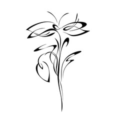 ornament 329. stylized flower on stem with leaves in black lines on white background