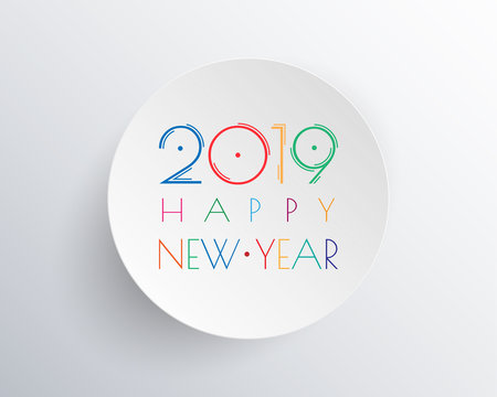 Happy new 2019 year. Greetings card. Colorful design. Vector illustration.