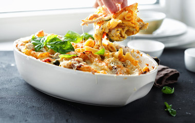 comfort food baked pasta chicken ham cheese pumpkin
