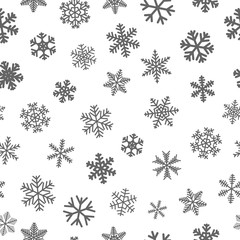 Naklejka na ściany i meble Christmas seamless pattern of snowflakes, gray on white background