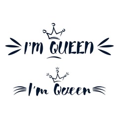 Royal crown drawn by hand in the style of doodle. I am queen. Element for drawing greeting cards, promotional items for girls and women.