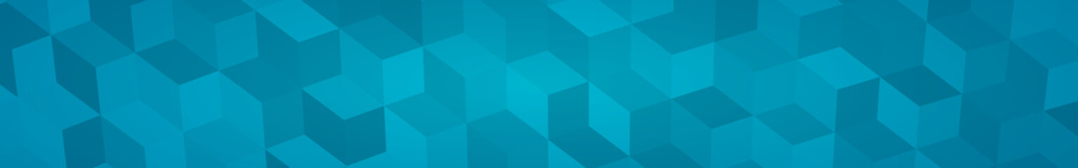 Abstract horizontal banner or background of big isometric cubes in light blue colors.