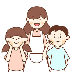  仲良しお母さんと男の子と女の子