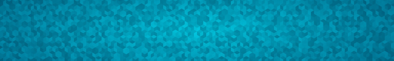 Abstract horizontal banner or background of small isometric cubes in light blue colors.