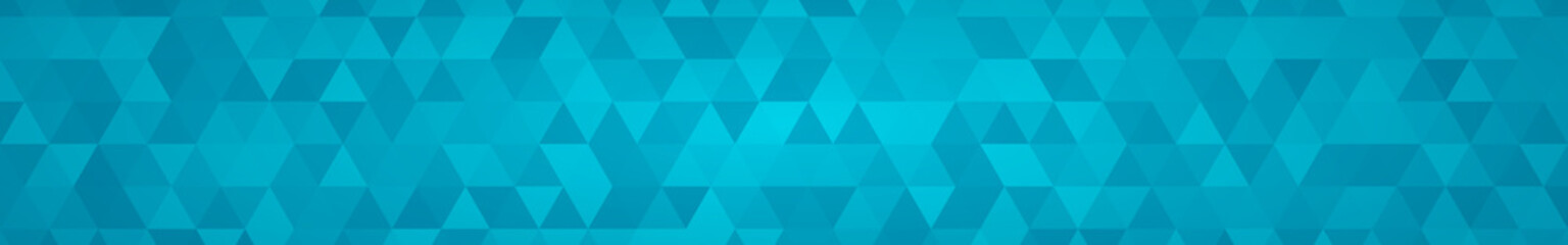 Abstract horizontal banner or background of small triangles in light blue colors.