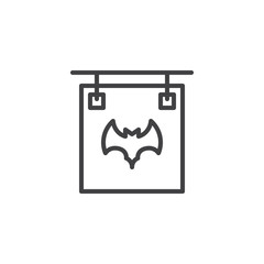Sign board with Halloween bat outline icon. linear style sign for mobile concept and web design. Happy Halloween simple line vector icon. Symbol, logo illustration. Pixel perfect vector graphics