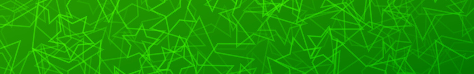 Abstract horizontal banner of randomly arranged contours of stars on green background