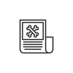 Halloween newspaper with crossed bones outline icon. linear style sign for mobile concept and web design. simple line vector icon. Symbol, logo illustration. Pixel perfect vector graphics