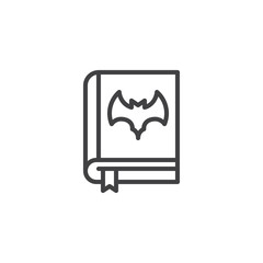 Halloween book with bat outline icon. linear style sign for mobile concept and web design. simple line vector icon. Symbol, logo illustration. Pixel perfect vector graphics