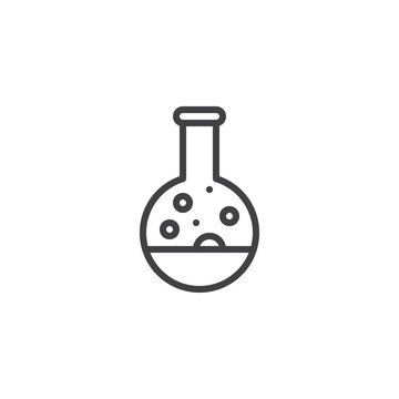 Poison flask outline icon. linear style sign for mobile concept and web design. Test tube with potion bubbles simple line vector icon. Science Symbol, logo illustration. Pixel perfect vector graphics