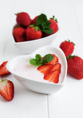 Bowl with strawberry yogurt