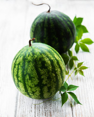 Watermelon with green leaves