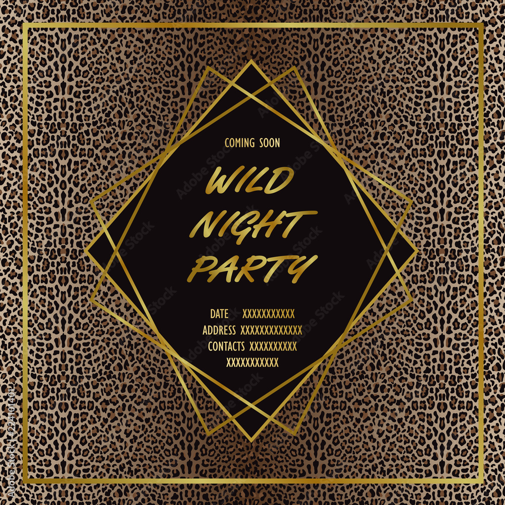 Wall mural luxury wild party invitation card with leopard print