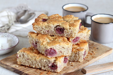 cherry cake with marzipan crumble