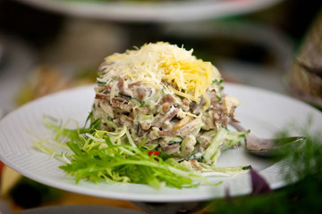 Salad from different kinds of vegetables and meat