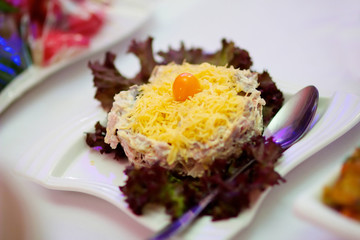 Salad from different kinds of vegetables and meat