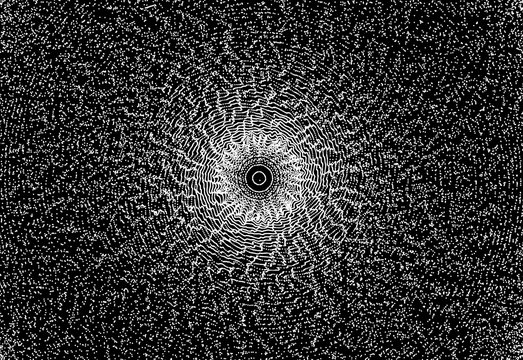 Abstract circular background with dynamic dots. Radial structure for science or technology.  Network illustration with particle. 3D grid surface.
