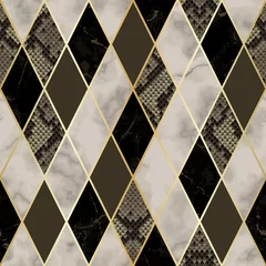 Fototapeten Marble and Snakeskin Luxury Geometric Seamless Pattern © kronalux