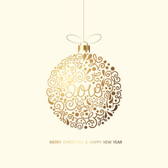 Merry Christmas and Happy New Year 2019 card with Christmas ball.